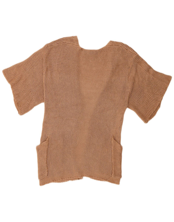 Topshop Womens Short Sleeve Open Cardigan Sweater UK 4 XS Beige Acrylic