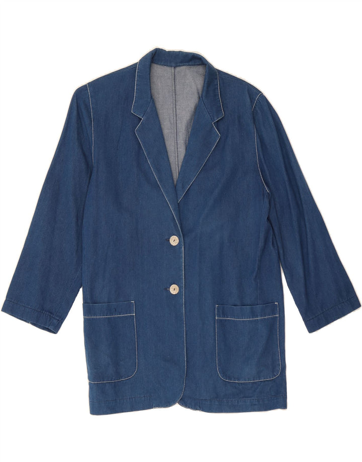 VINTAGE Womens 2 Button Blazer Jacket UK 14 Large Blue Cotton Vintage Vintage and Second-Hand Vintage from Messina Hembry 