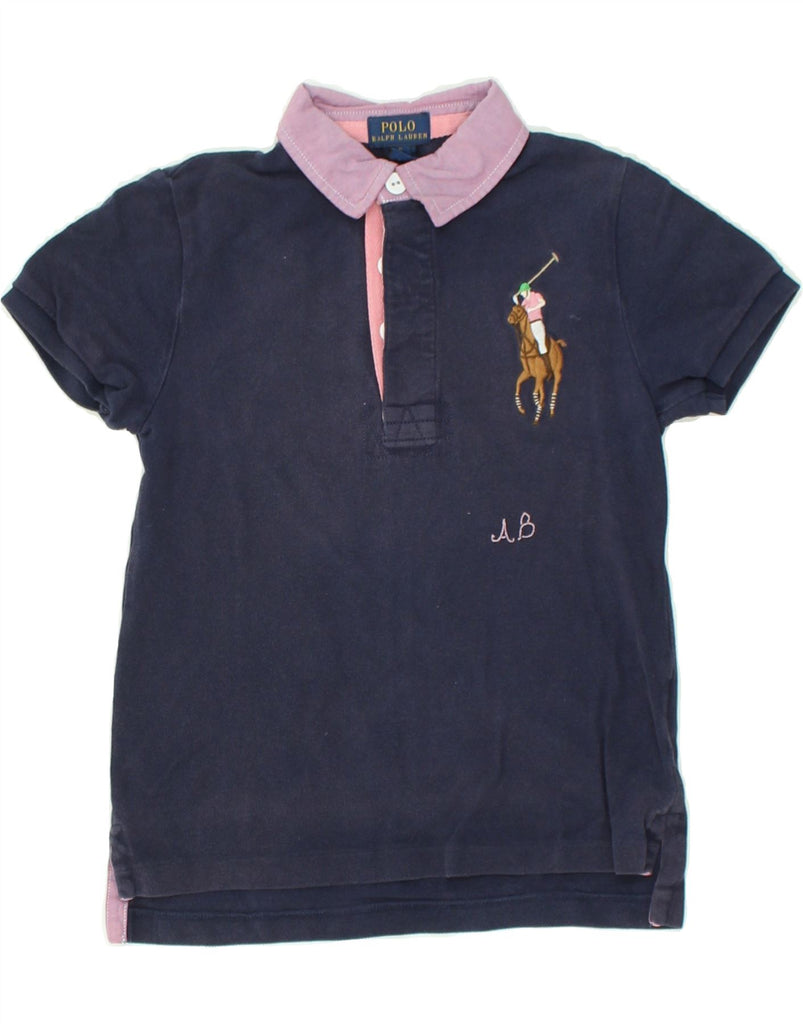 POLO RALPH LAUREN Boys Graphic Polo Shirt 5-6 Years Navy Blue Cotton | Vintage Polo Ralph Lauren | Thrift | Second-Hand Polo Ralph Lauren | Used Clothing | Messina Hembry 