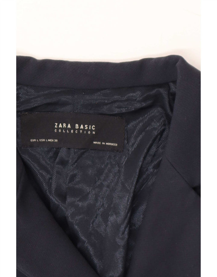 Zara Womens Longline Double Breasted Blazer Jacket UK 14 Large Navy Blue
