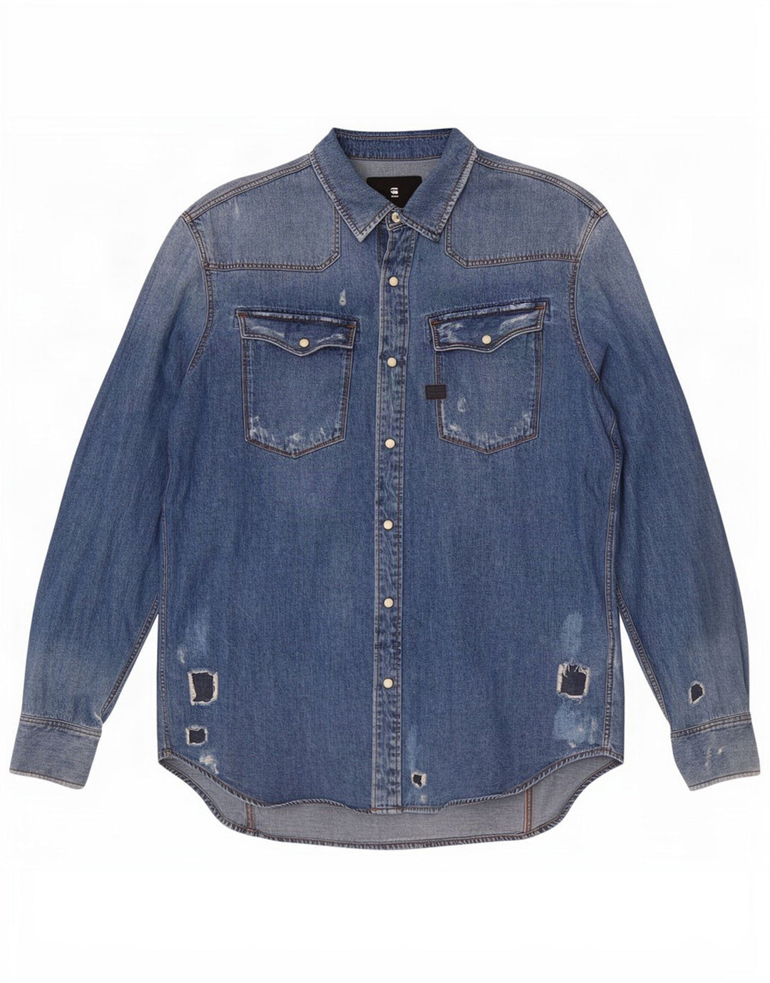G-Star Mens Distressed Denim Shirt Large Blue Cotton