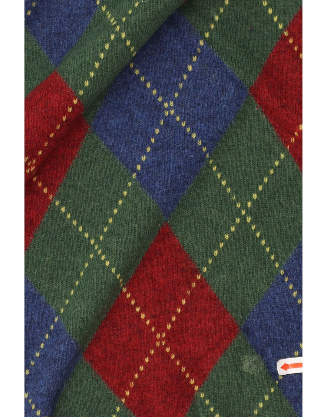 BENETTON Mens V-Neck Jumper Sweater Medium Green Argyle/Diamond Wool