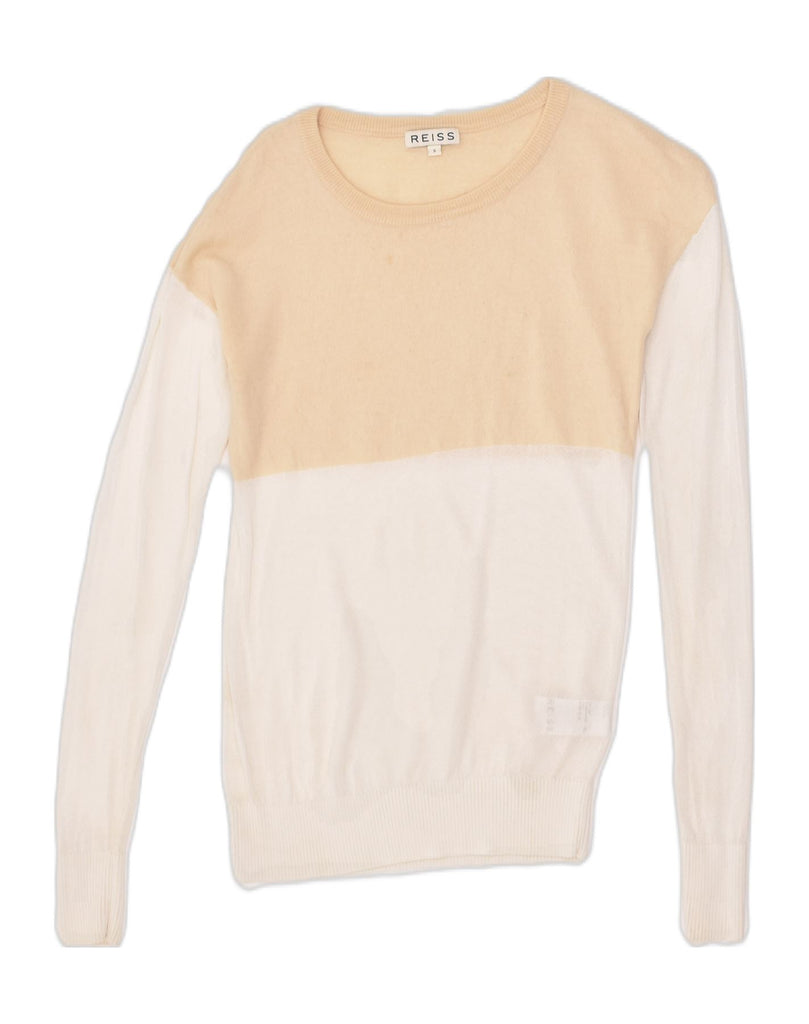 REISS Womens Crew Neck Jumper Sweater UK 10 Small Beige Colourblock | Vintage Reiss | Thrift | Second-Hand Reiss | Used Clothing | Messina Hembry 