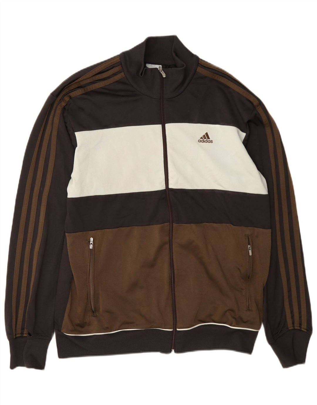 Adidas Mens Tracksuit Top Jacket Medium Brown Colourblock Polyester