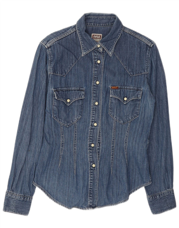 RIFLE Womens Denim Shirt UK 10 Small Blue Cotton