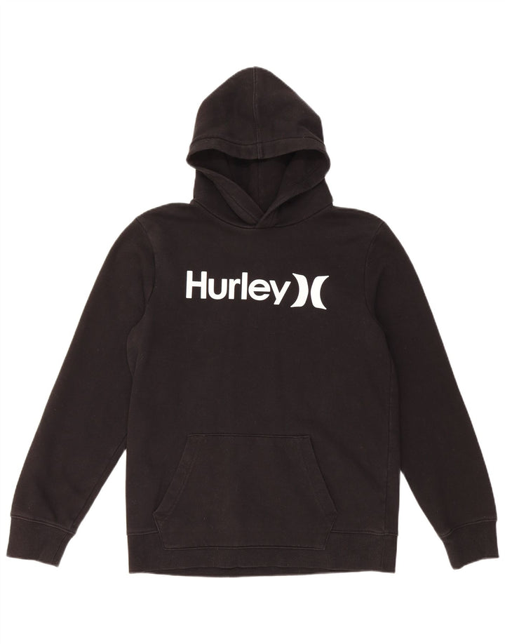 HURLEY Boys Graphic Hoodie Jumper 14-15 Years Black Cotton