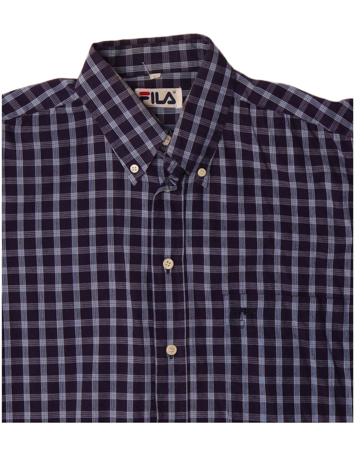 FILA Mens Shirt Large Navy Blue Check Cotton