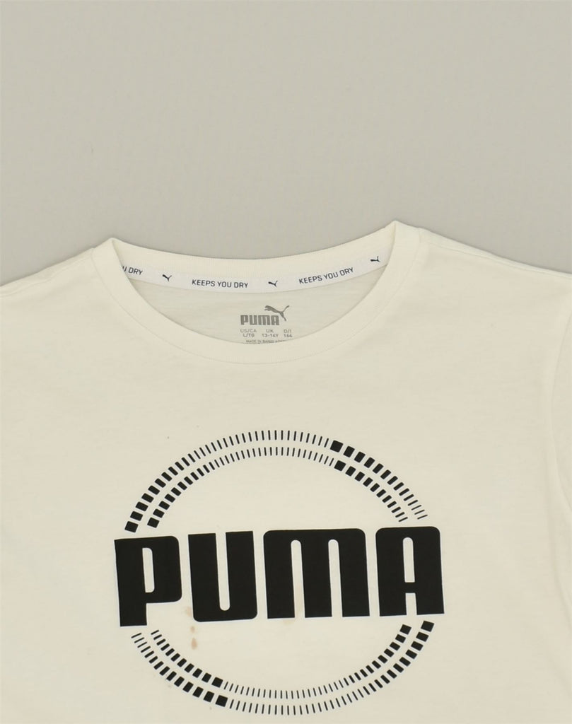 PUMA Boys Keeps you Dry Graphic T-Shirt Top 13-14 Years White Cotton | Vintage Puma | Thrift | Second-Hand Puma | Used Clothing | Messina Hembry 