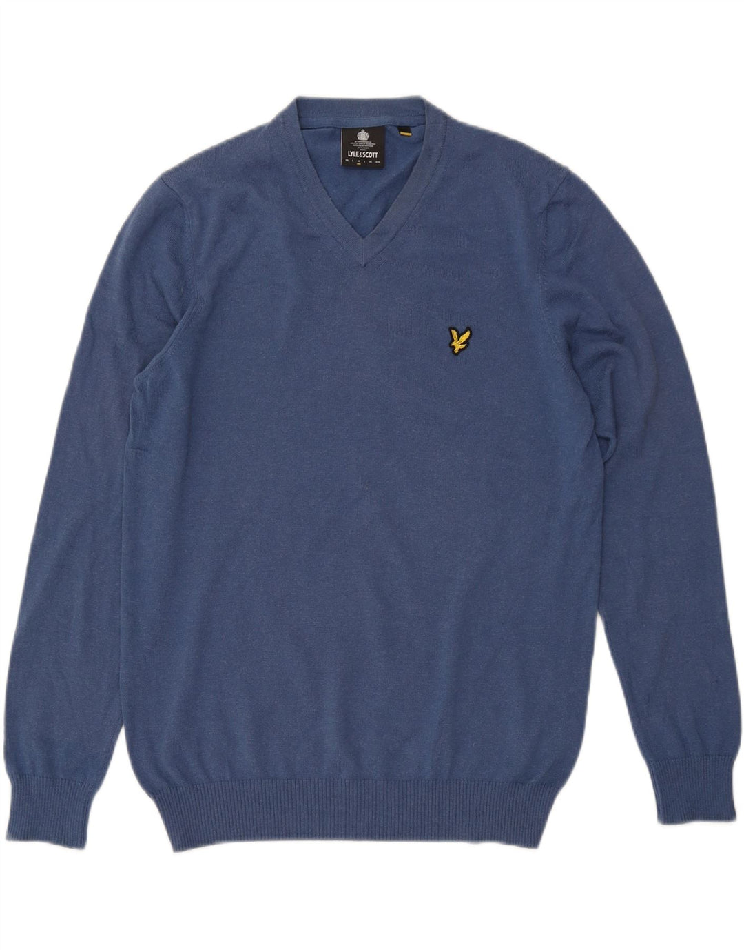 Lyle & Scott Mens V-Neck Jumper Sweater Medium Blue Cotton