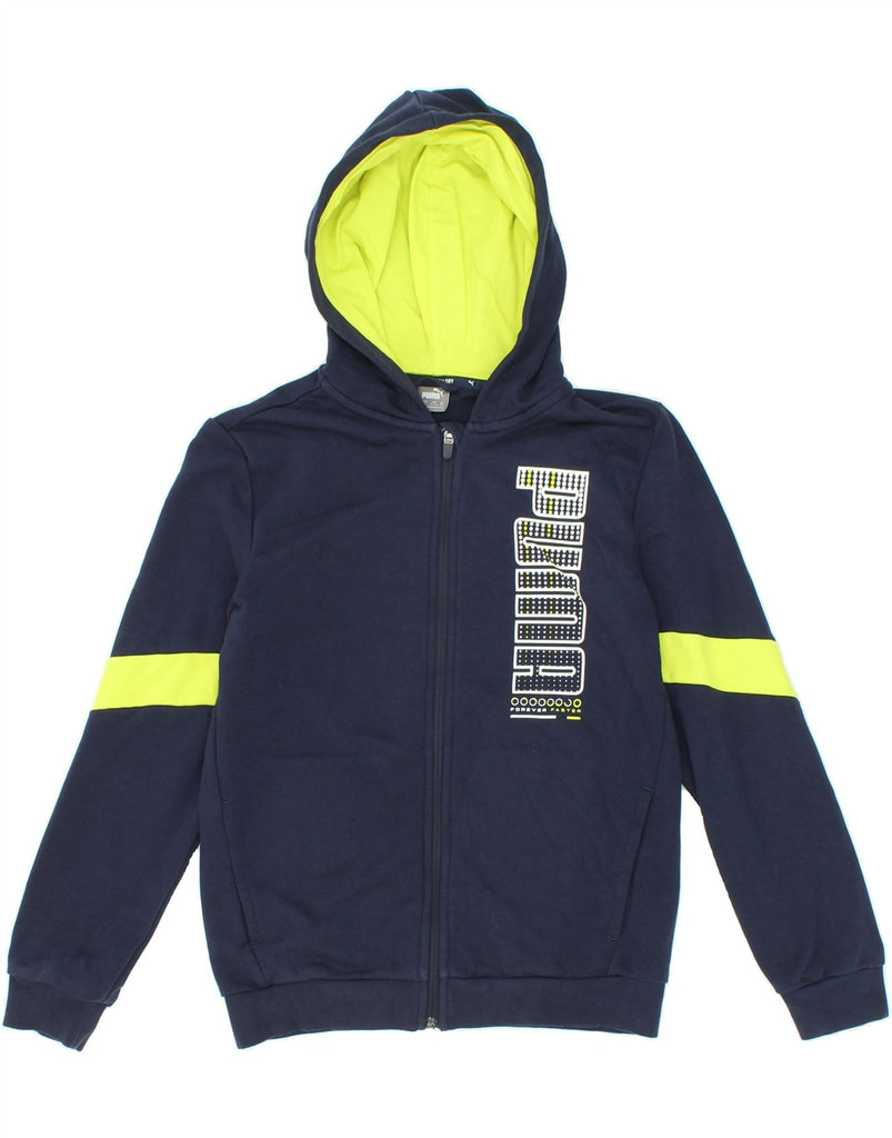 PUMA Boys Graphic Zip Hoodie Sweater 13-14 Years Navy Blue Colourblock Vintage Puma and Second-Hand Puma from Messina Hembry 