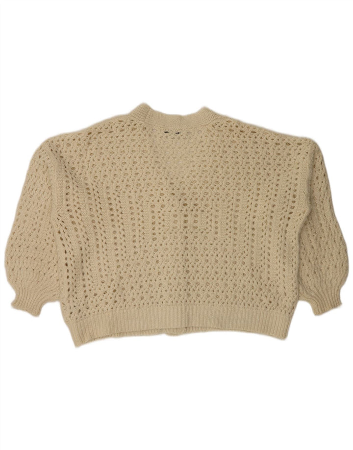 Zara Womens Oversized Cardigan Sweater UK 16 Large Beige Acrylic