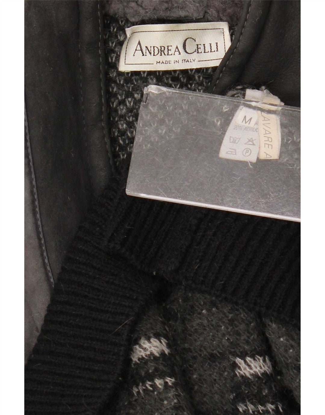 Andrea Celli Mens V-Neck Jumper Sweater Medium Grey Geometric Mohair