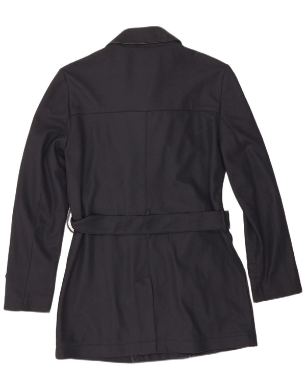Zara Mens Trench Coat UK 40 Medium Navy Blue Polyester