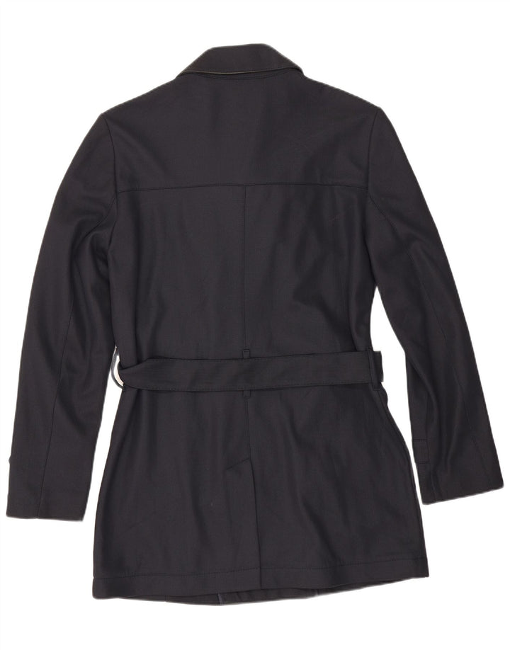 Zara Mens Trench Coat UK 40 Medium Navy Blue Polyester