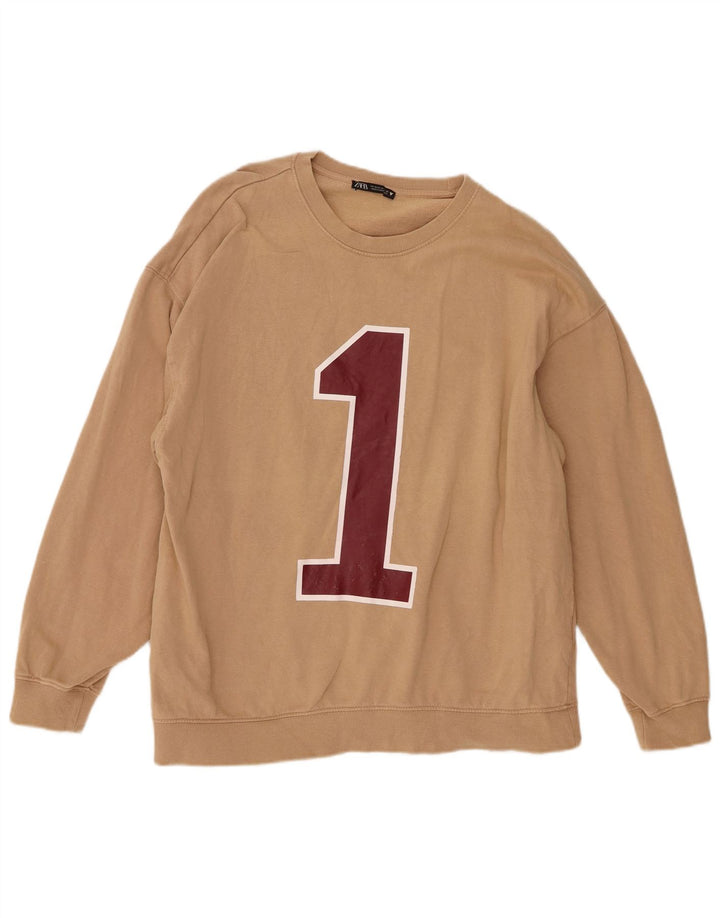 Zara Mens Graphic Sweatshirt Jumper Medium Beige Cotton