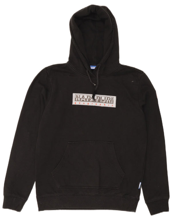 NAPAPIJRI Mens Geographic Graphic Hoodie Jumper Small Black Cotton