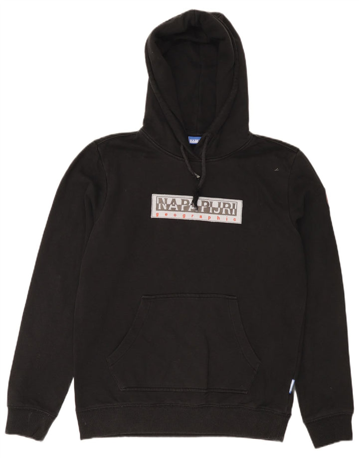 NAPAPIJRI Mens Geographic Graphic Hoodie Jumper Small Black Cotton