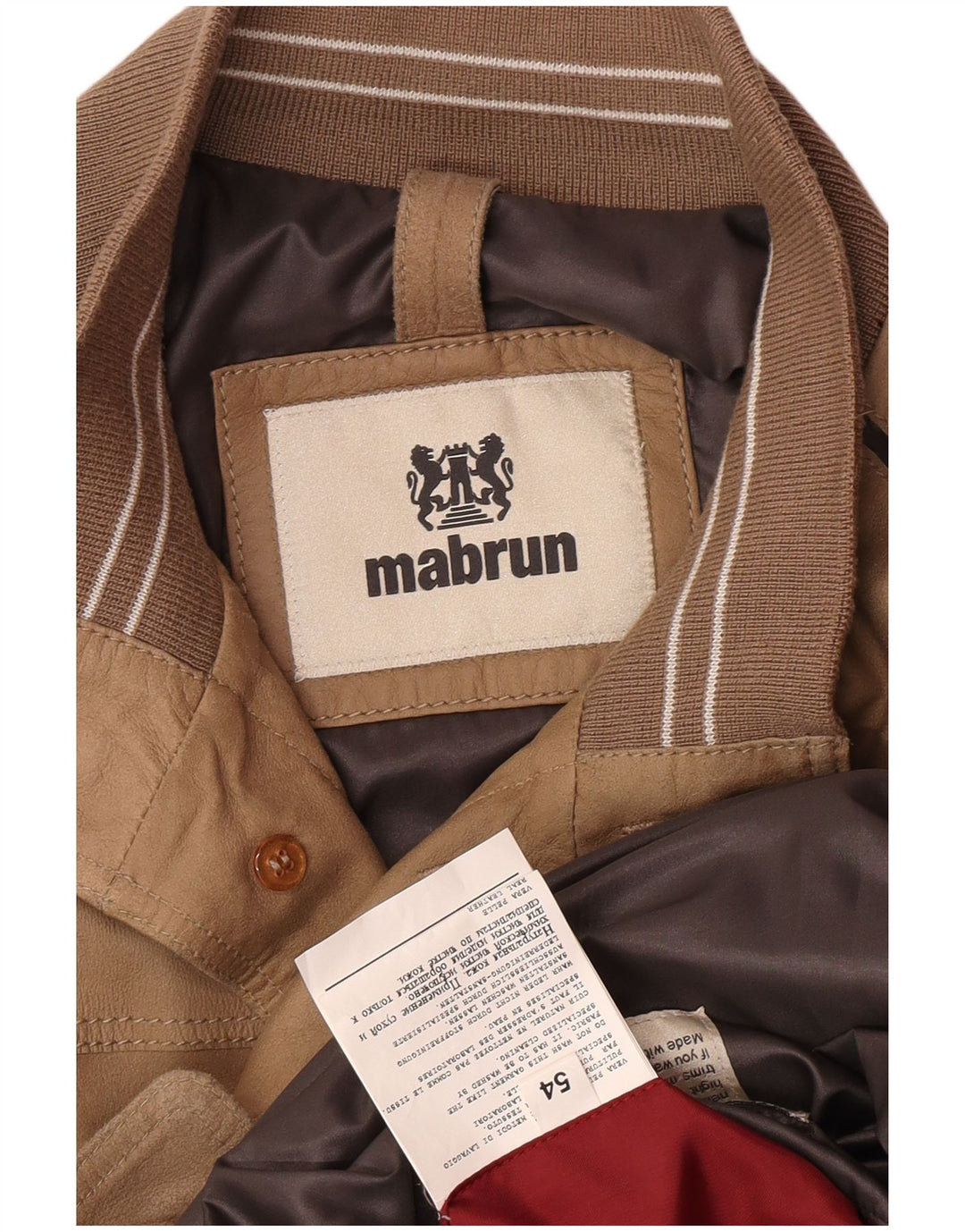 Mabrun Mens Leather Bomber Jacket IT 54 2XL Brown Leather