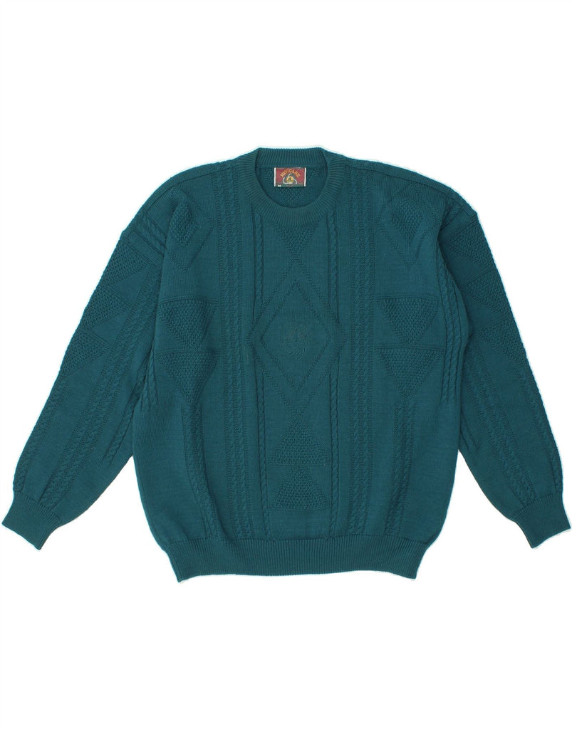 NAVIGARE Womens Crew Neck Jumper Sweater UK 14 Medium Turquoise Wool | Vintage Navigare | Thrift | Second-Hand Navigare | Used Clothing | Messina Hembry 