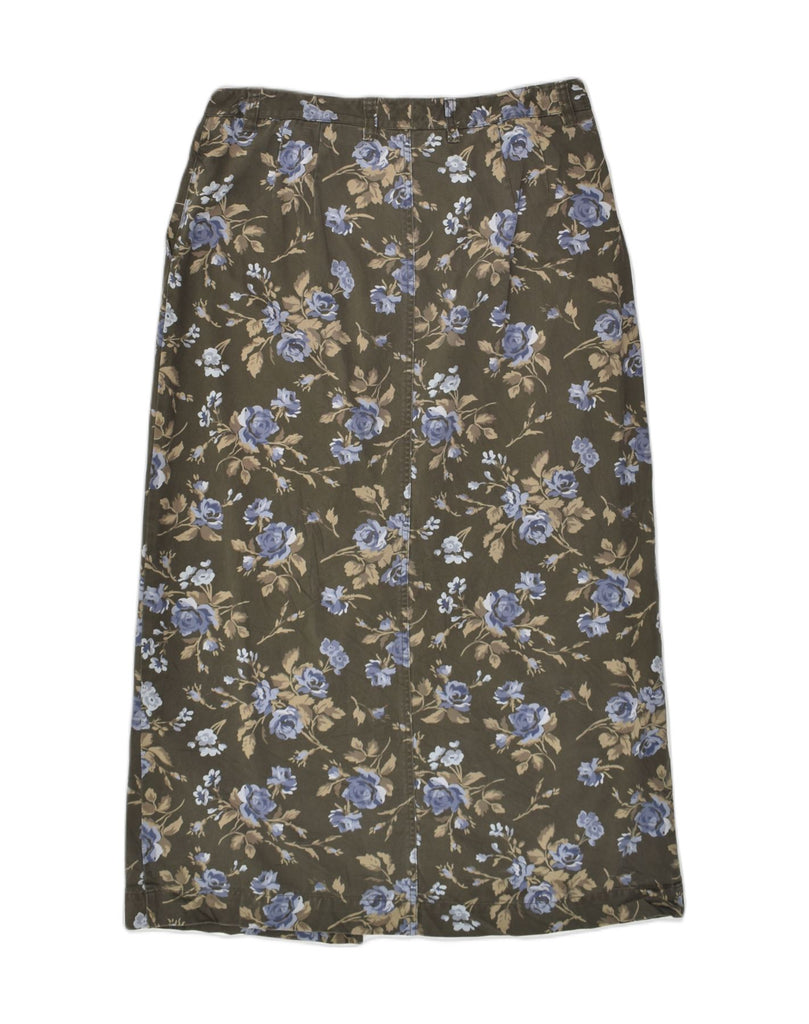 EDDIE BAUER Womens Straight Skirt UK 14 Large W32 Grey Floral Cotton | Vintage Eddie Bauer | Thrift | Second-Hand Eddie Bauer | Used Clothing | Messina Hembry 