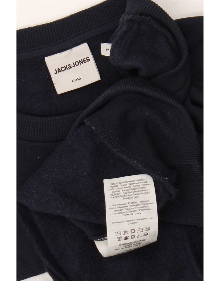 Jack & Jones Mens Graphic Sweatshirt Jumper Large Navy Blue Colourblock