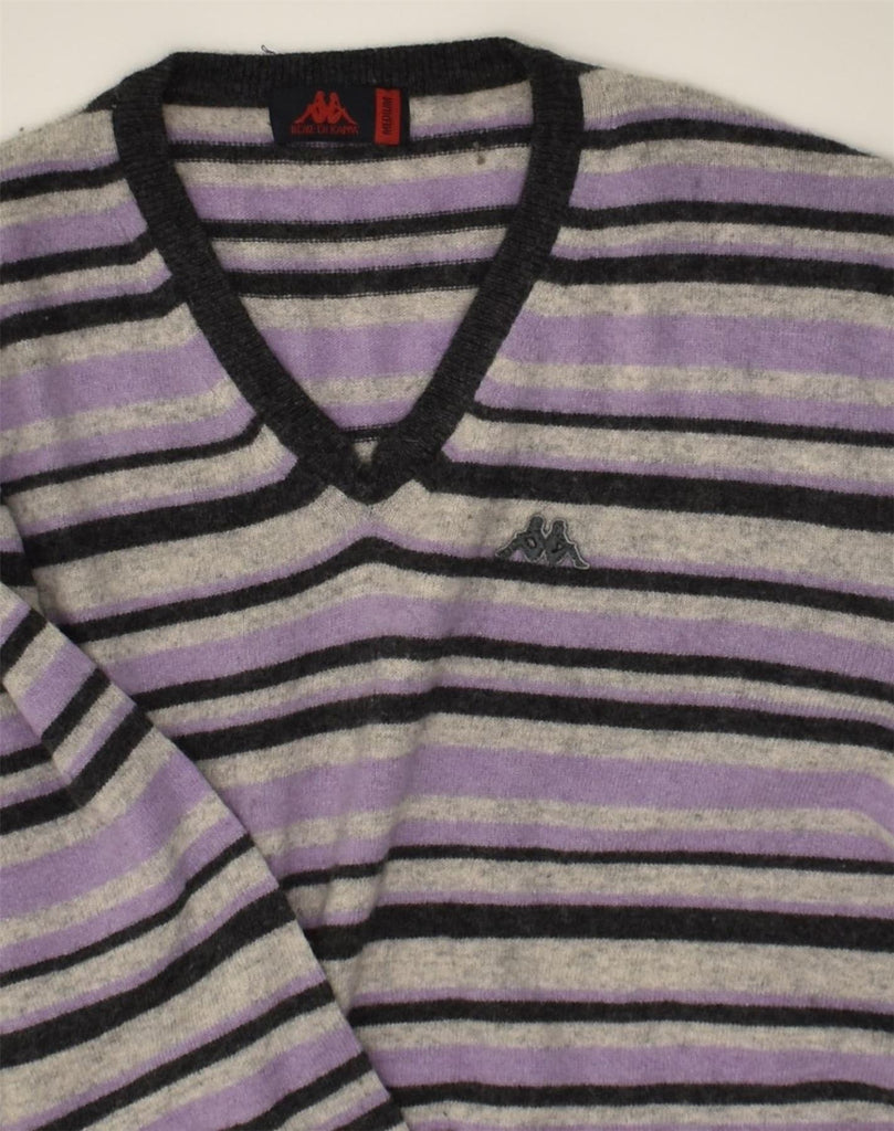 ROBE DI KAPPA Mens V-Neck Jumper Sweater Medium Purple Striped | Vintage Robe Di Kappa | Thrift | Second-Hand Robe Di Kappa | Used Clothing | Messina Hembry 