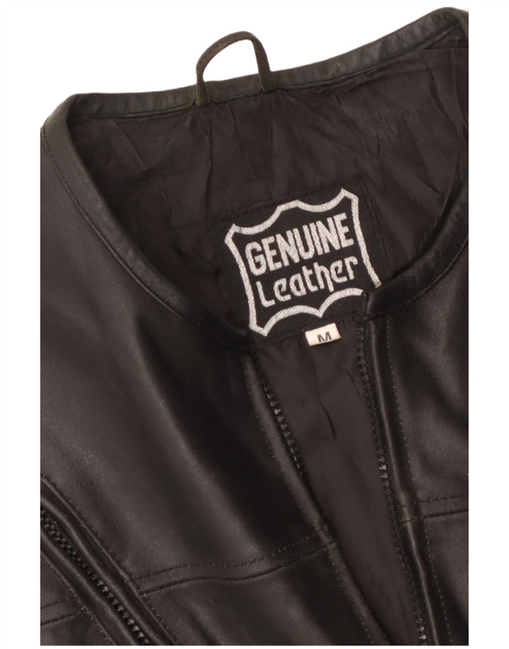 Vintage Mens Leather Gilet UK 38 Medium Black Leather