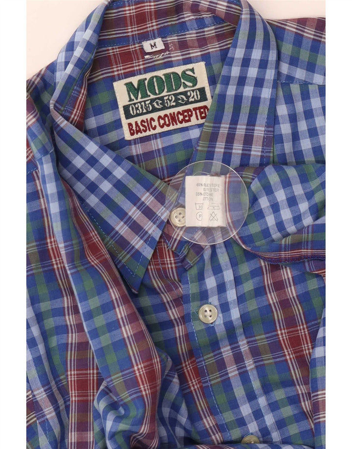 Vintage Mens Shirt Medium Blue Check Polyester