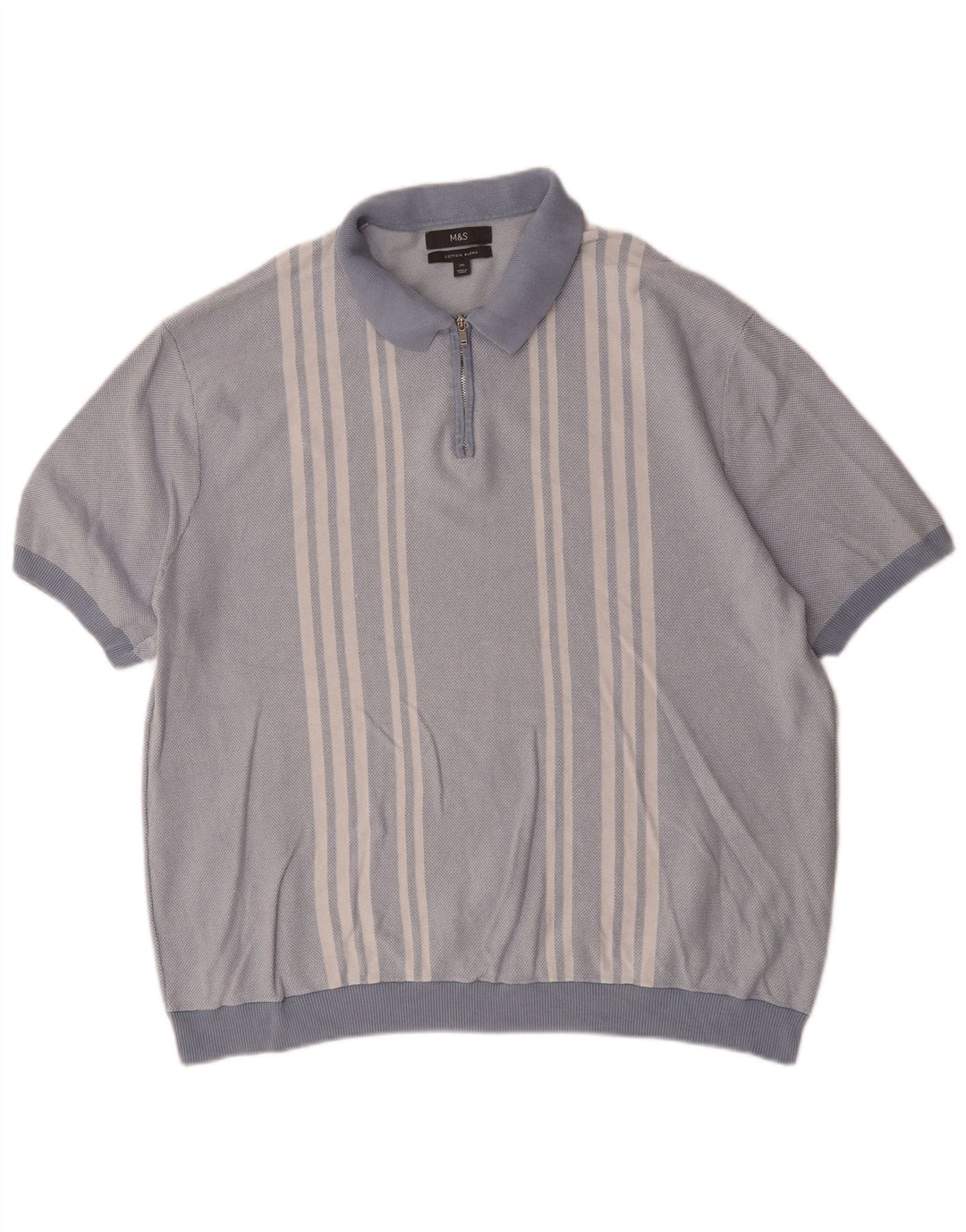 Marks & Spencer Mens Polo Shirt 2XL Blue Striped Cotton