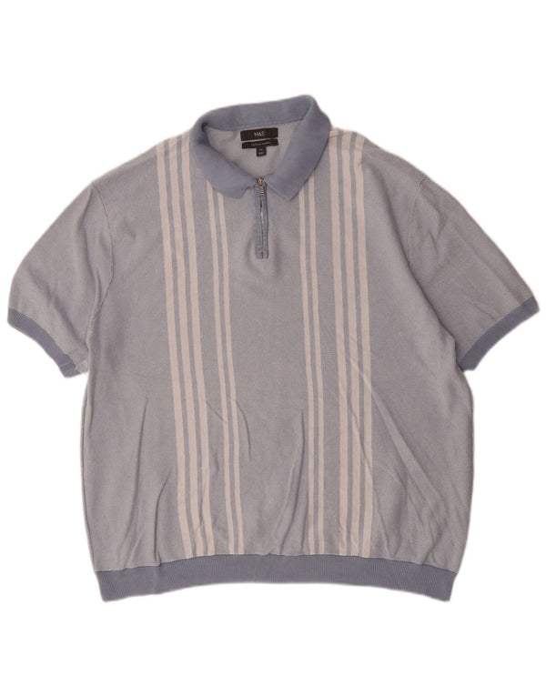 Marks & Spencer Mens Polo Shirt 2XL Blue Striped Cotton