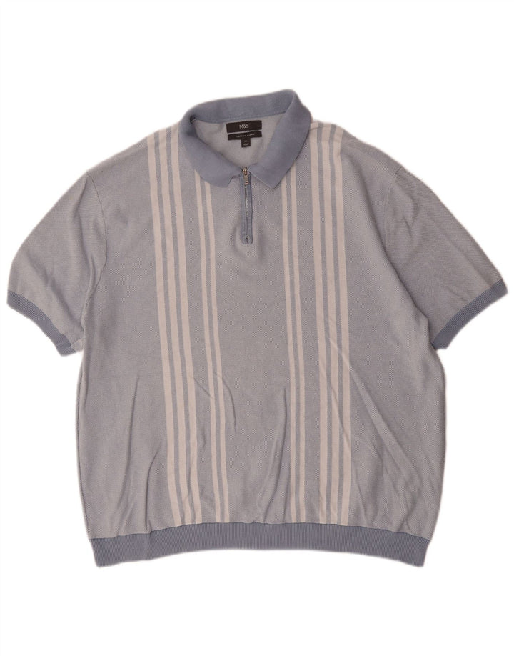 Marks & Spencer Mens Polo Shirt 2XL Blue Striped Cotton