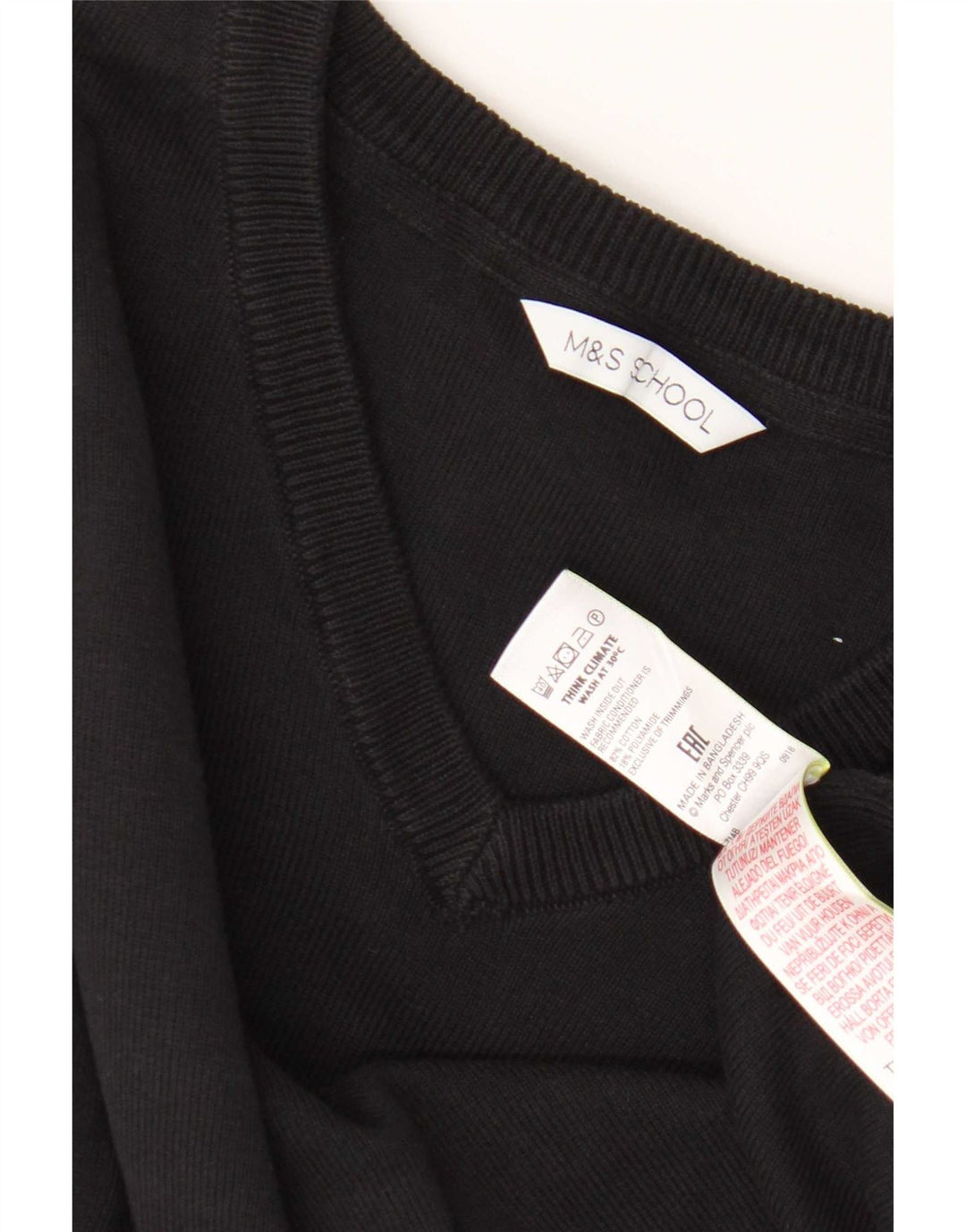 Marks & Spencer Boys V-Neck Jumper Sweater 13-14 Years Black Cotton