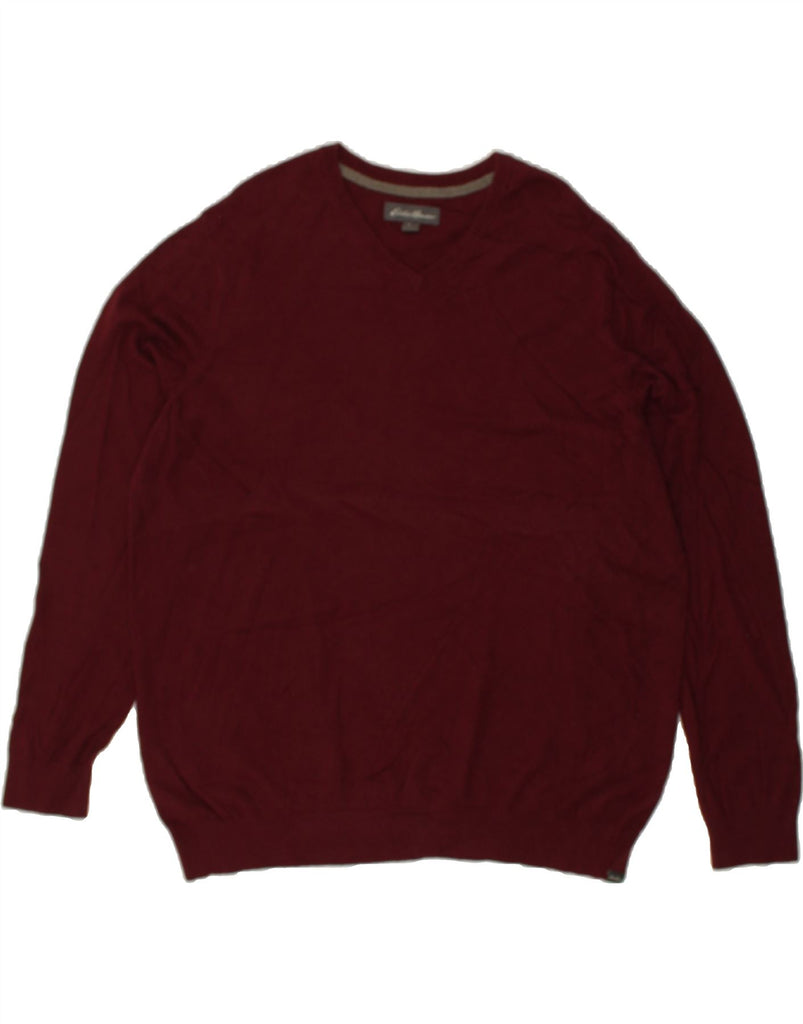 EDDIE BAUER Mens Tall V-Neck Jumper Sweater 2XL Burgundy Cotton | Vintage Eddie Bauer | Thrift | Second-Hand Eddie Bauer | Used Clothing | Messina Hembry 