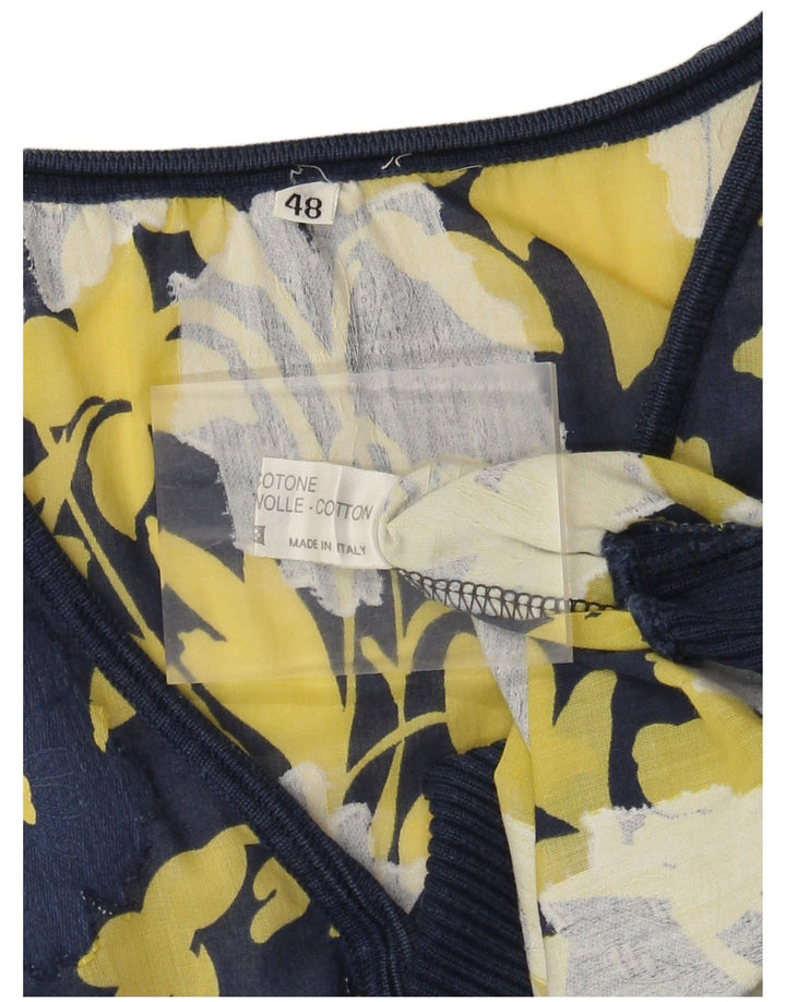 Vintage Womens Blouse Top IT 48 XL Navy Blue Floral Cotton