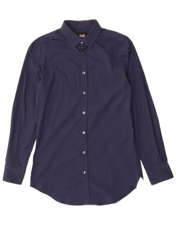 Dolce & Gabbana Mens Slim Shirt IT 48 Medium Navy Blue Cotton