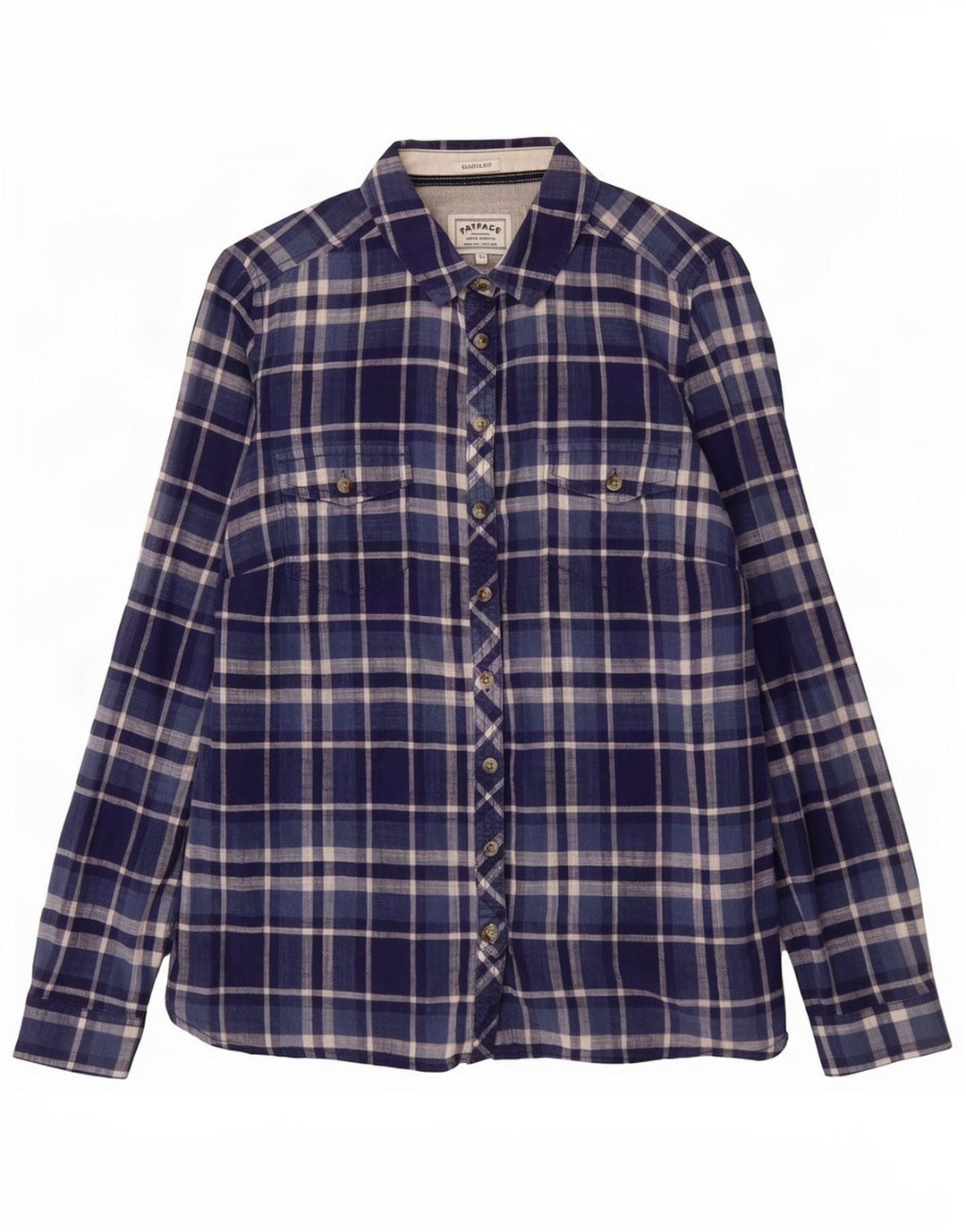 Fat Face Womens Classic Fit Shirt UK 12 Medium Navy Blue Check Cotton