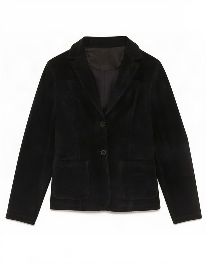 Vintage Womens 2 Button Suede Blazer Jacket UK 10 Small Black Leather