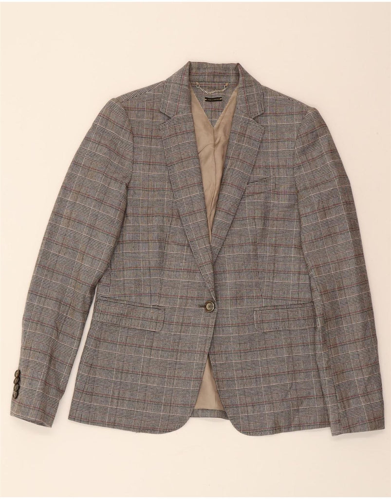 MASSIMO DUTTI Womens 1 Button Blazer Jacket EU 38 Small Grey Check Viscose Vintage Massimo Dutti and Second-Hand Massimo Dutti from Messina Hembry 