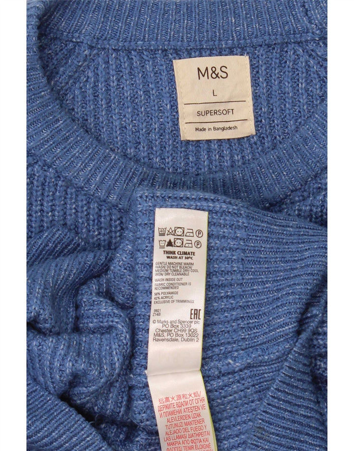 Marks & Spencer Mens Crew Neck Jumper Sweater Large Blue Flecked Polyamide