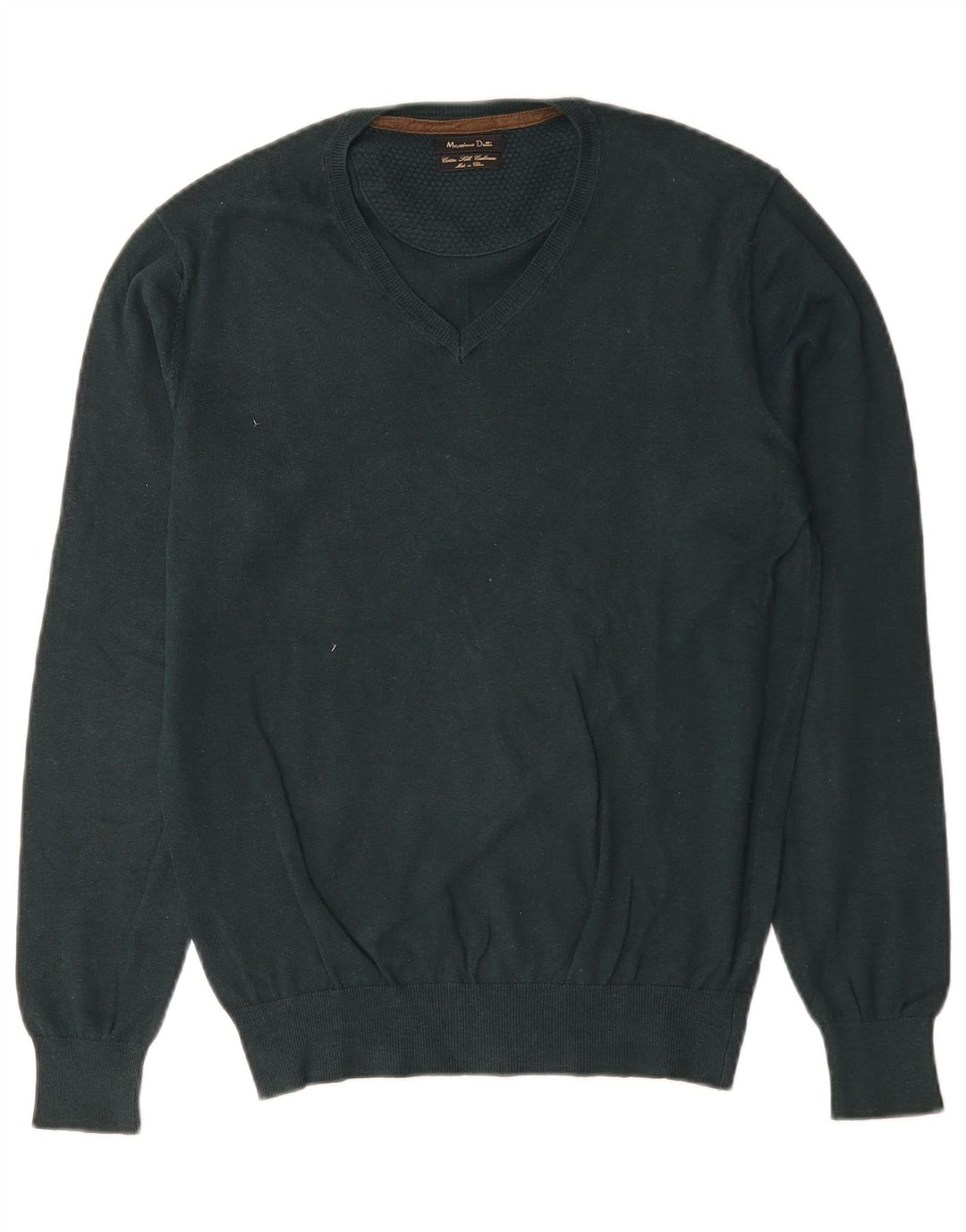 Massimo Dutti Mens V-Neck Jumper Sweater Small Green Cotton