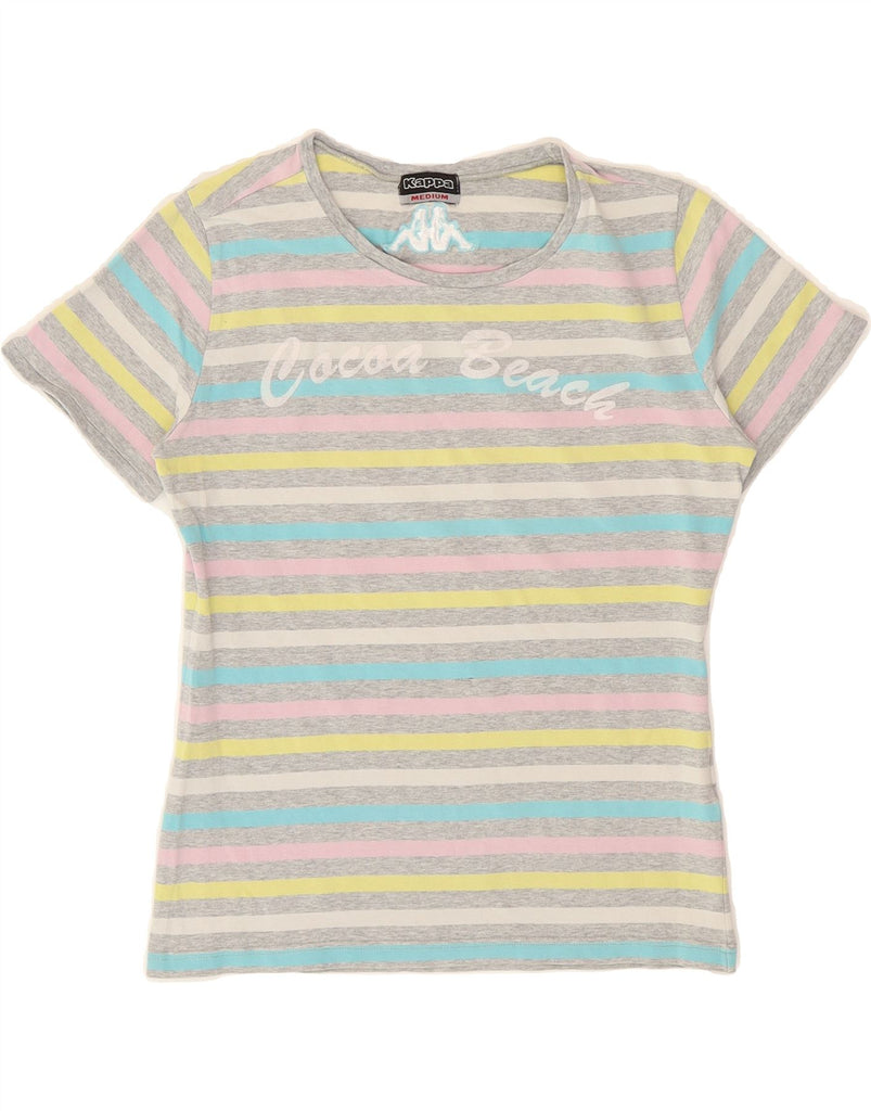 KAPPA Girls Graphic T-Shirt Top 11-12 Years Medium Grey Striped Cotton Vintage Kappa and Second-Hand Kappa from Messina Hembry 