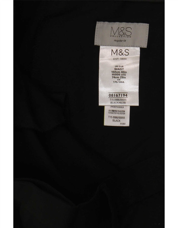 Marks & Spencer Mens Regular Fit Suit Trousers W40 L29 Black Polyester