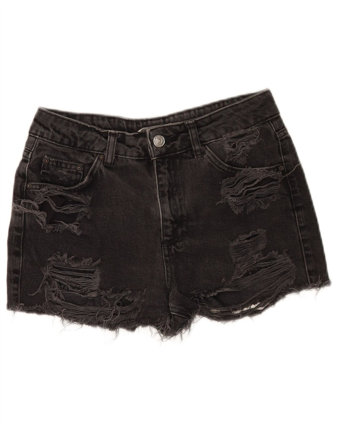 Topshop Womens Distressed Denim Shorts W26 Small Black Cotton