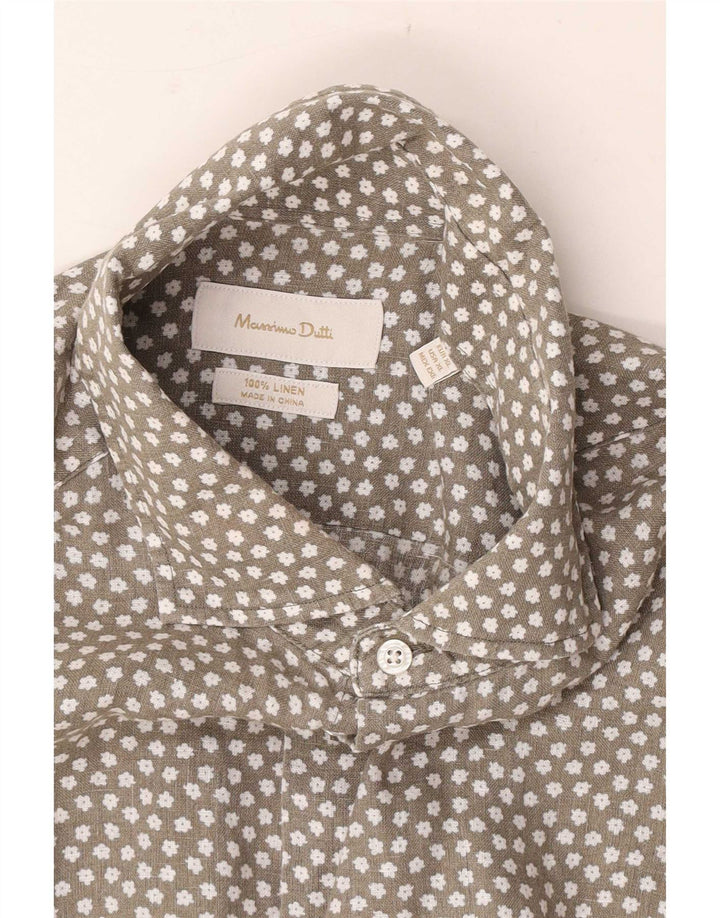 Massimo Dutti Mens Shirt XL Grey Floral Linen