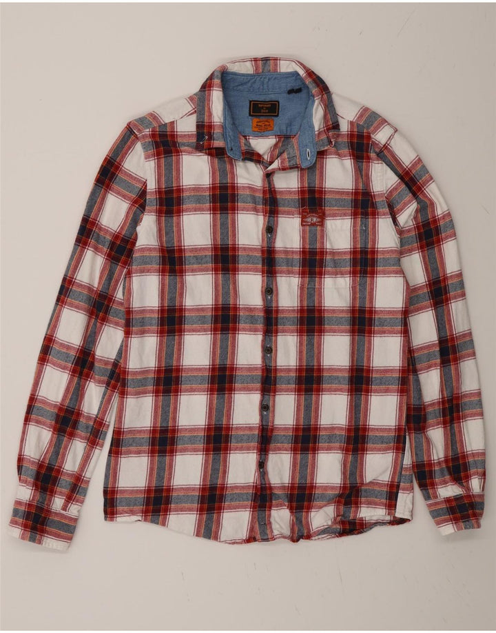 Superdry Mens Worker Wear Regular Fit Flannel Shirt Medium Red Plaid Cotton