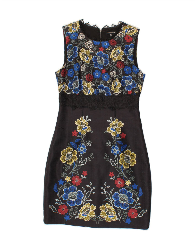 WAREHOUSE Womens Sleeveless Bodycon Dress UK 8 Small Black Floral Vintage Warehouse and Second-Hand Warehouse from Messina Hembry 