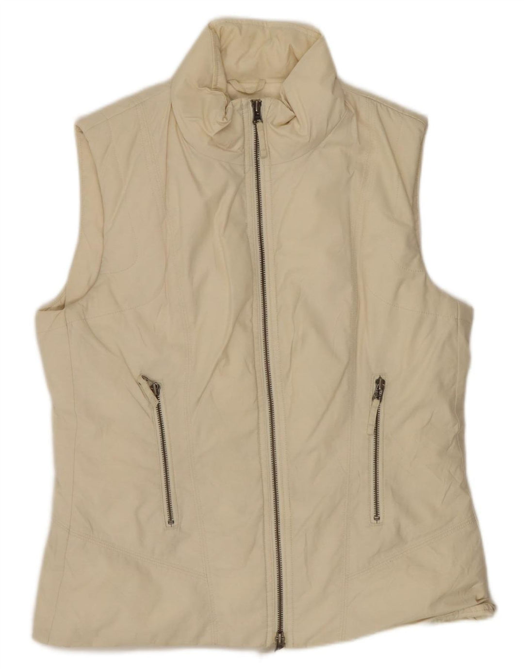 Benetton Womens Padded Gilet UK 14 Medium Off White Cotton