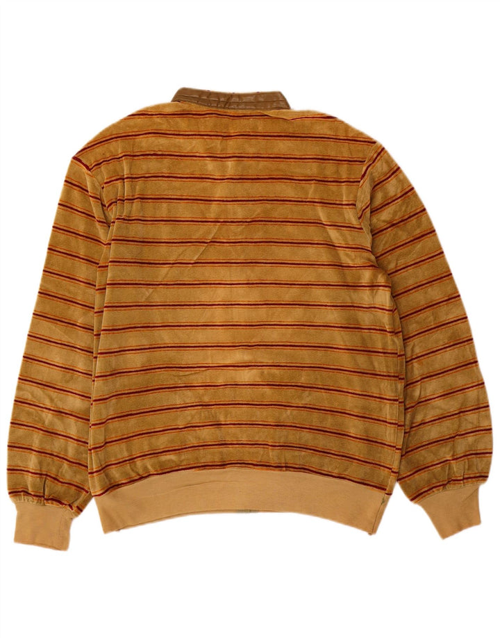 Vintage Mens Velour Tracksuit Top Jacket Medium Brown Striped