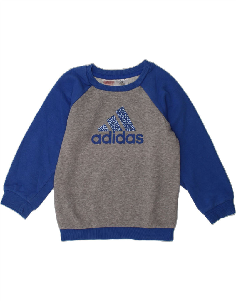 ADIDAS Boys Graphic Sweatshirt Jumper 3-4 Years Grey Colourblock Cotton | Vintage Adidas | Thrift | Second-Hand Adidas | Used Clothing | Messina Hembry 