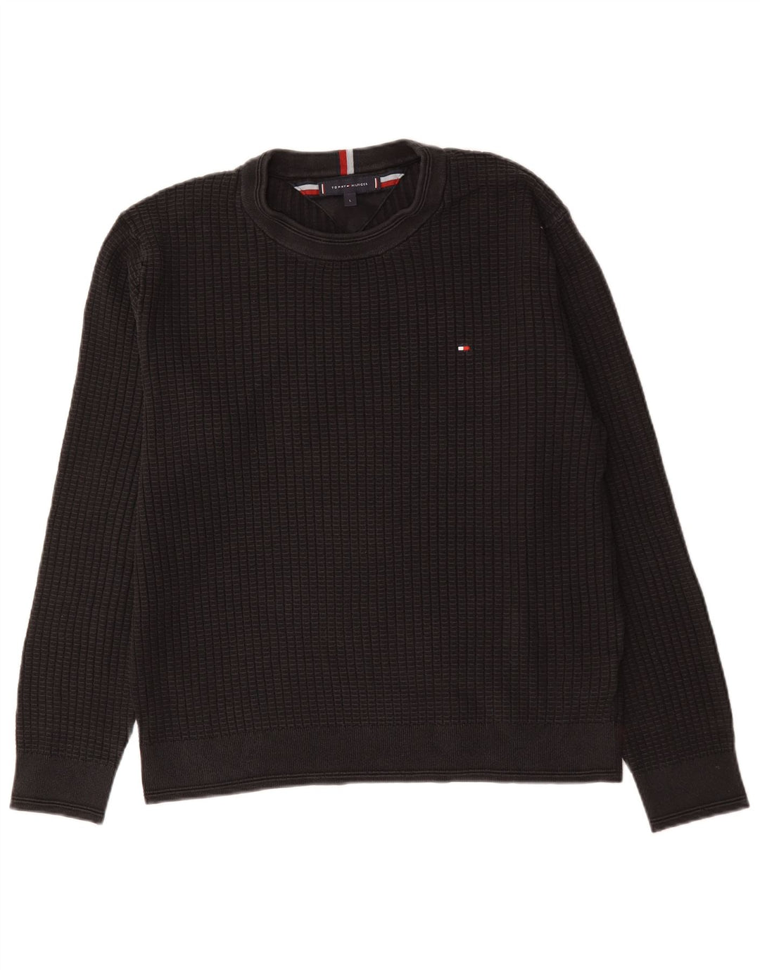 Tommy Hilfiger Mens Crew Neck Jumper Sweater Large Black Cotton